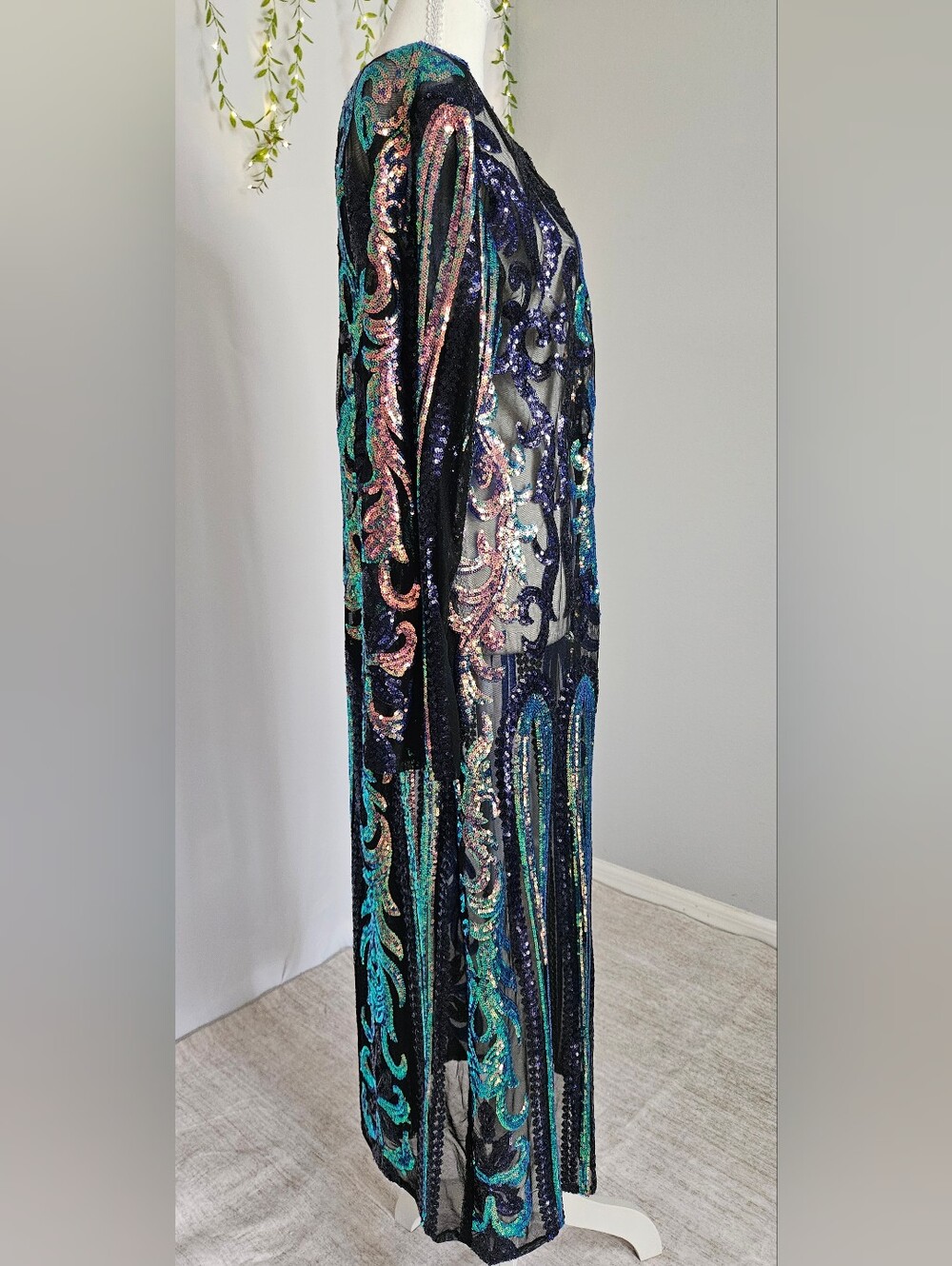 COLLECTORS Southern Fried Chics Peacock Royal Sequin Duster L NFR Western Glam - Picture 5 of 7